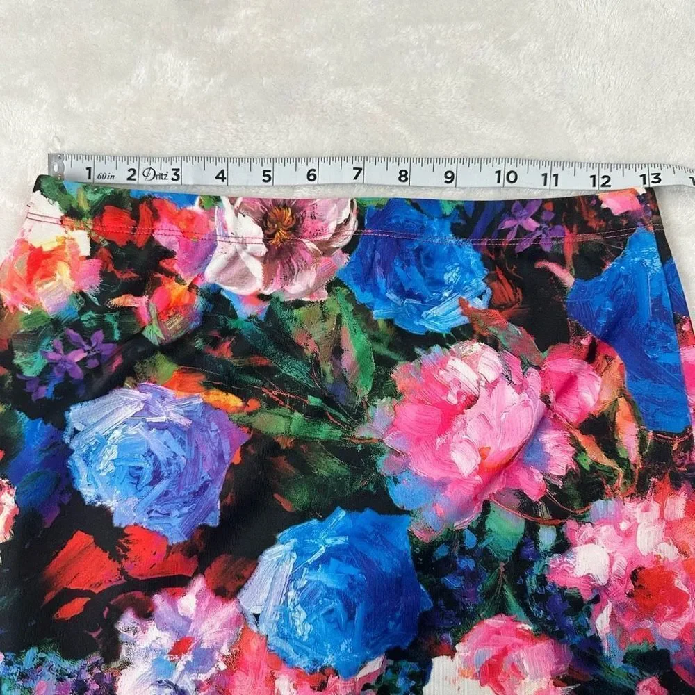 Express Women's Size S Bright‎ Floral Pencil Skirt Multicolor Rainbow Rose Print